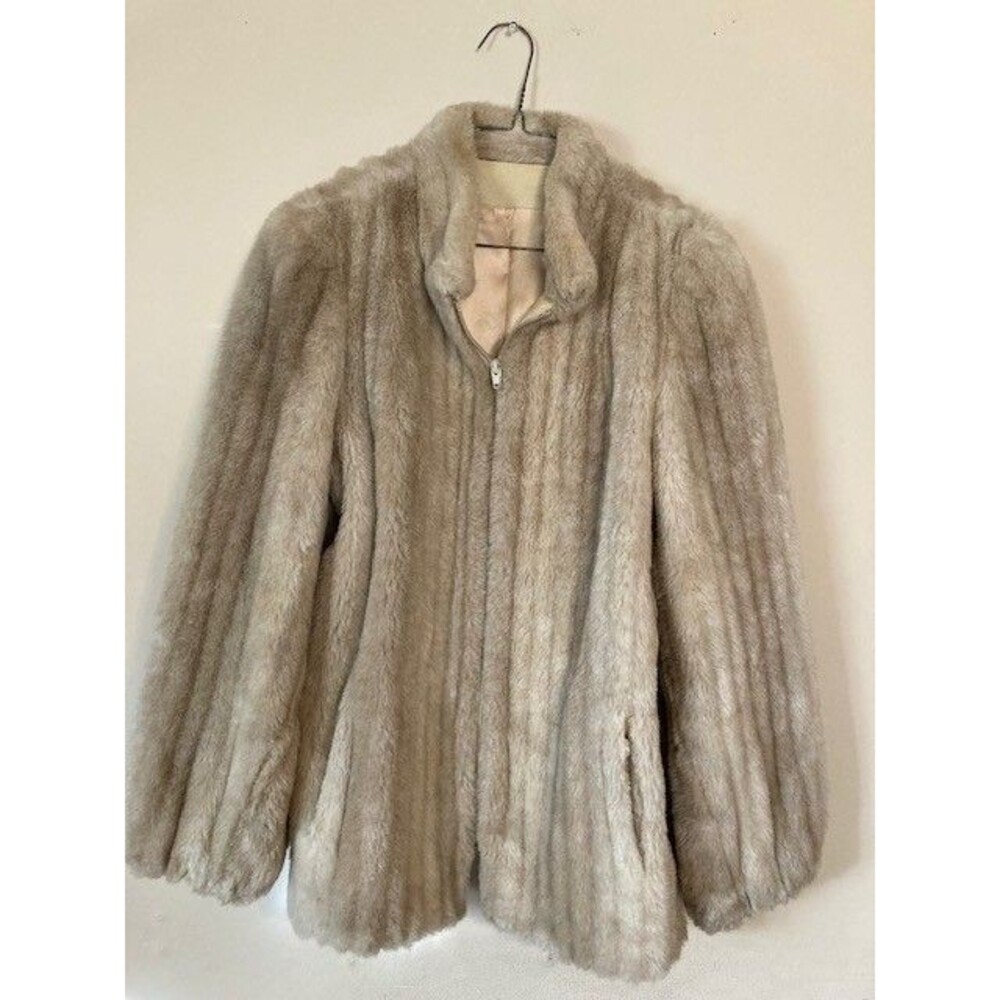 Vintage Faux Fur SNO-MINKE BY HILLMOOR Zip Up Jacket Coat - size M/L 1960s BOHO